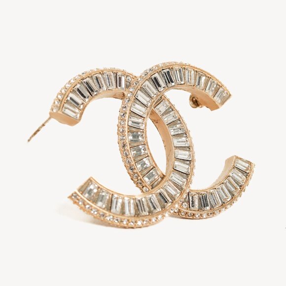 Chanel Baguette Cut Rhinestone CC Logo Brooch - Picture 1 of 5